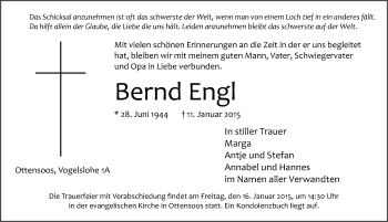 Traueranzeige von Bernd Engl von Pegnitz-Zeitung